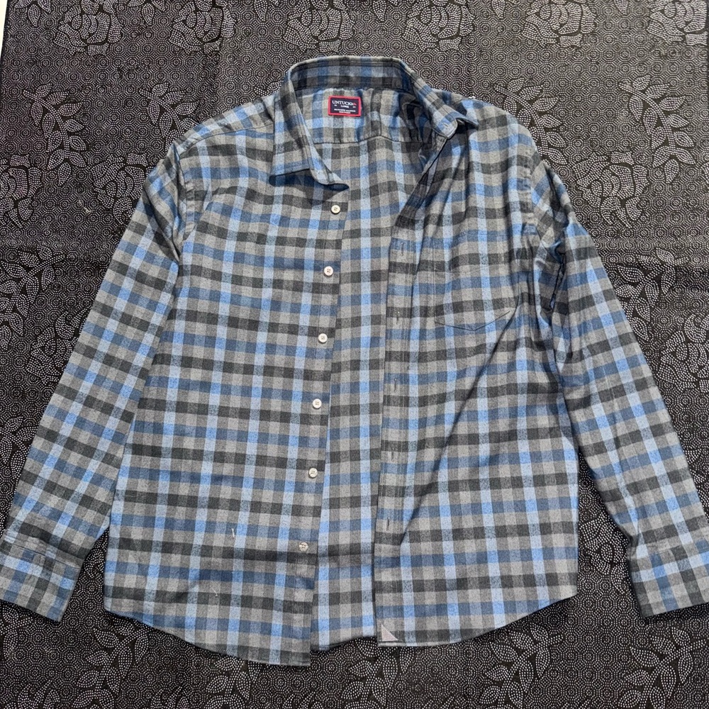 UNTUCKit Gray and Blue Plaid Shirt
